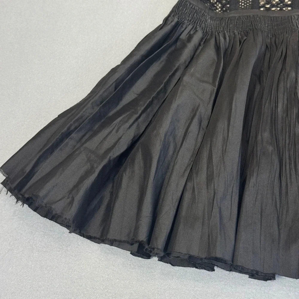 Free People Dress Size 2 Fit Flare Crochet Lace Mixed Media Party Edgy Black - Picture 6 of 13